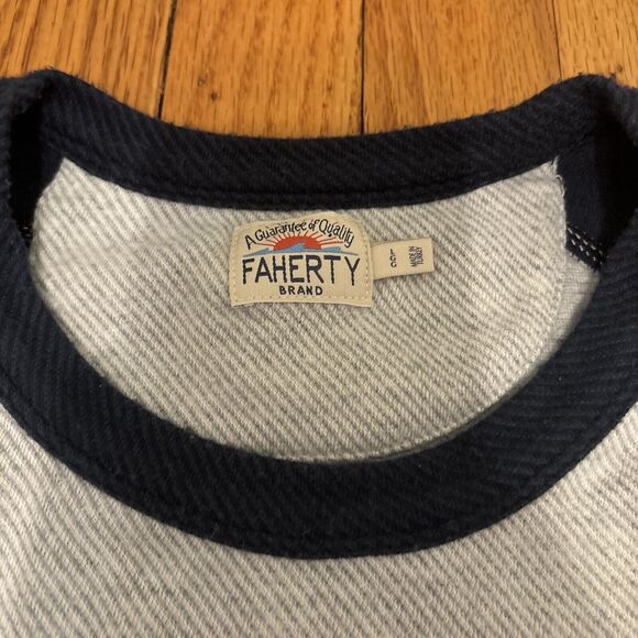 Faherty Baseball Sweater Crew Men’s Large Gray Navy Organic Casual Pullover - Picture 3 of 7